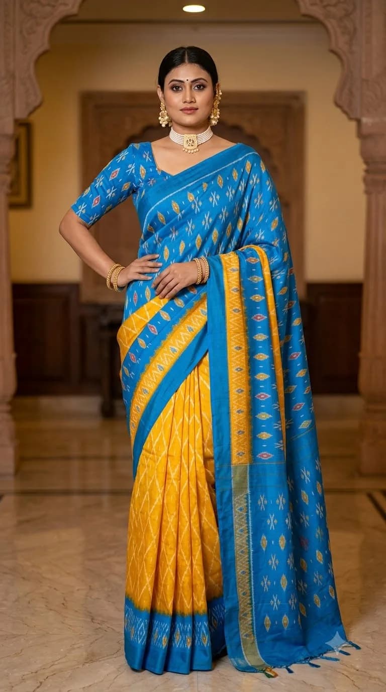 Azure & Marigold Ikat Saree from the premium collection